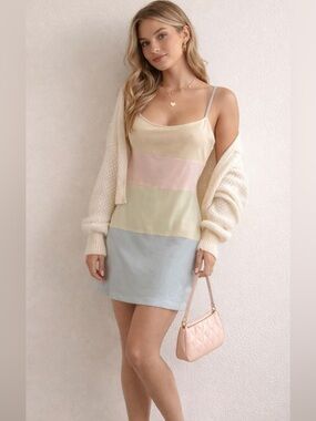 Vintage Frederick’s of Hollywood Pastel Colorblock Slip Dress Y2K Coquette Mini